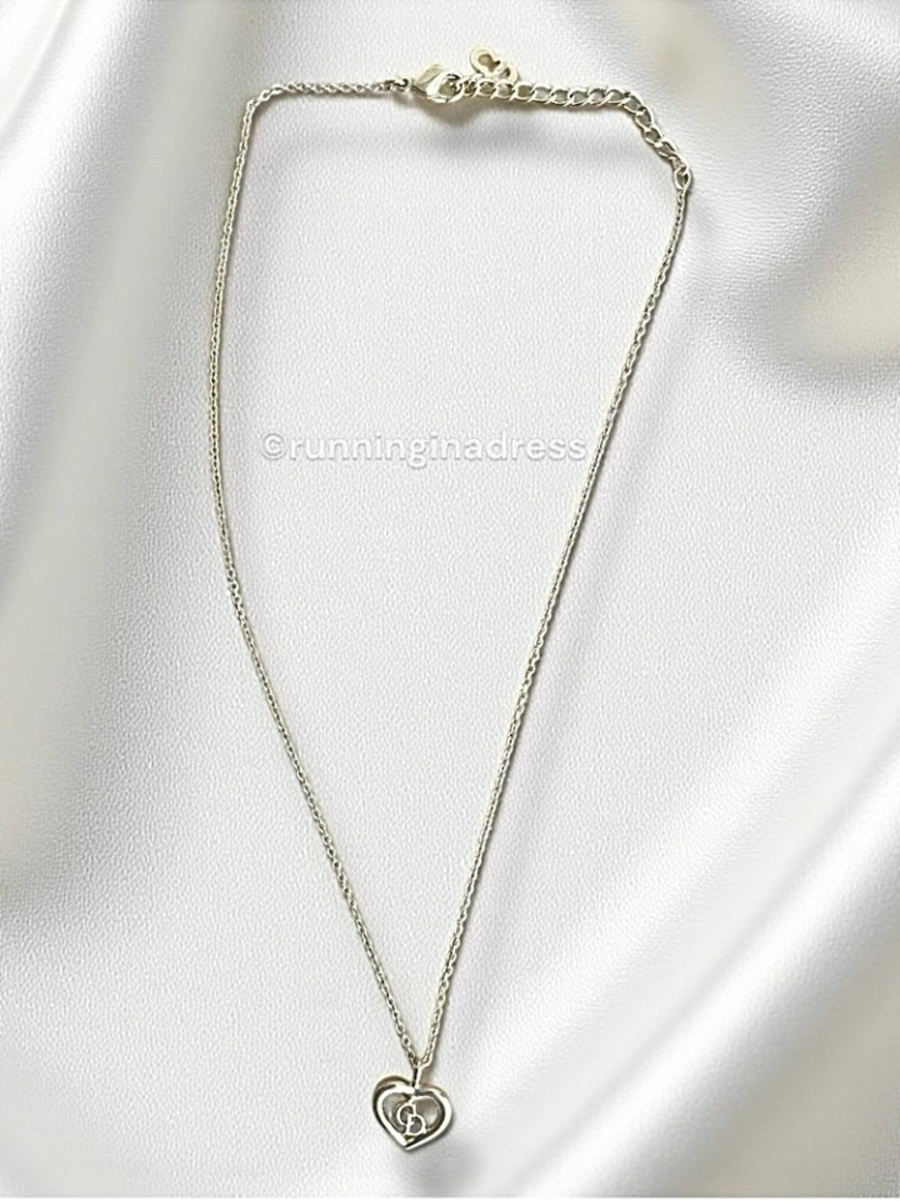 Vintage Christian Dior CD Logo Heart Pendant Necklace Gold - Picture 3 of 16